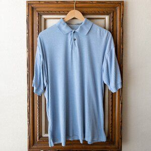 Pierre Cardin Men’s Polo Shirt Size Medium Blue Ribbed Short Sleeve Collared Top